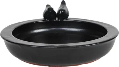 Image de Esschert Design Bain d'oiseaux en céramique avec figurines d'oiseaux, Ø 30 cm, hauteur 10 cm, anthracite, bain d'oiseaux pour oiseaux sauvages, station d'alimentation