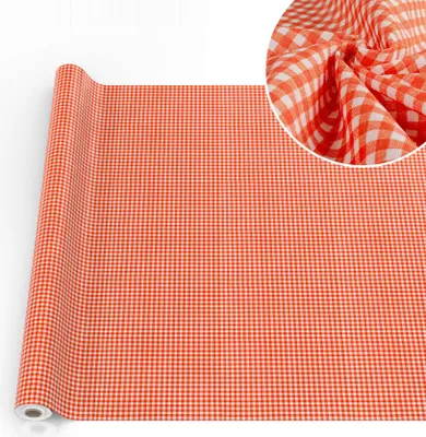 Produktbild von Tischdecke Karo aus Textil mit klassischem Motiv Tischtuch Tischwäsche schmutzabweisend Klassik Rot-Orange Breite 140cm Länge 2000cm mit Schnittkante