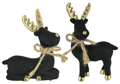 2er-Set Rentierfiguren aus Kunstharz, 8+11 cm, mattschwarz
