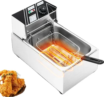 Produktbild von Fritteuse, 2500W Leistung, 6L Kapazität, Temperaturbereich 60-200°C, Edelstahlmaterial, Überhitzungsschutz