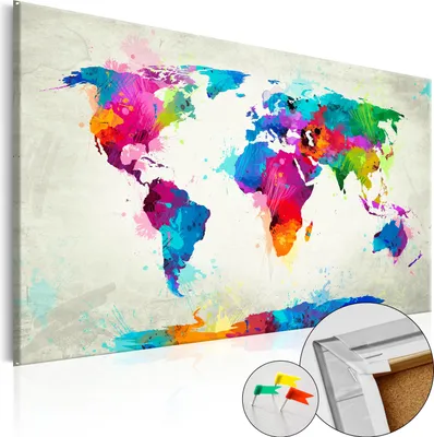 Produktbild von Neuheit! Leinwandbilder Kork Pinnwand 90x60 cm - WELTKARTE LÄNDER REISE k-A-0055-p-a