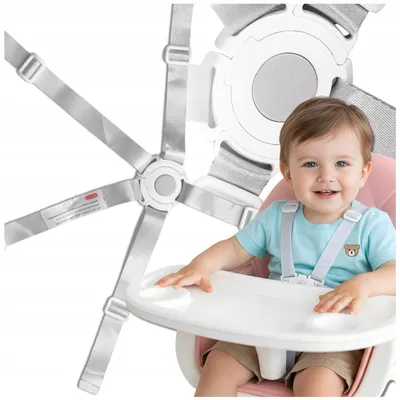 Immagine prodotto di Omna | Cintura di sicurezza per seggiolone - Sistema a 5 punti - Bianco/Grigio - Sicura e regolabile