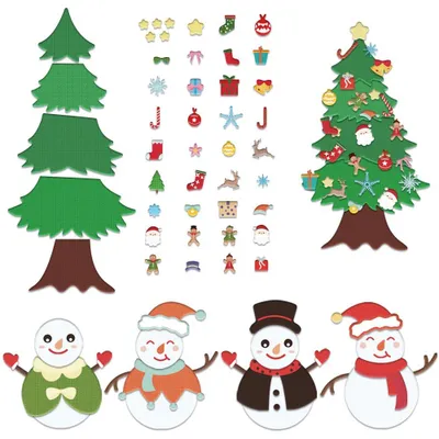 62-tlg. DIY-Filz-Weihnachtsbaum-Set mit Schneemann & Ornamenten
