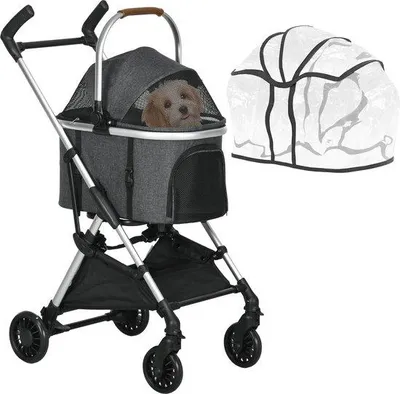 Productafbeelding van Famanu inklapbare hondenbuggy met verstelbaar zonnedak en regenkap - ideaal voor kleine honden