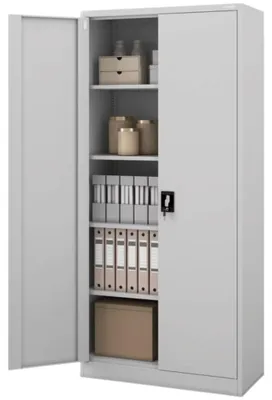 Produktbild von Aktenschrank abschließbar JAN 5 Ebenen verstellbar Flügeltüren | Metallschrank Werkstatt Mehrzweckschrank Büroschrank aus Stahl Werkzeugschrank 195x90x40cm Grau