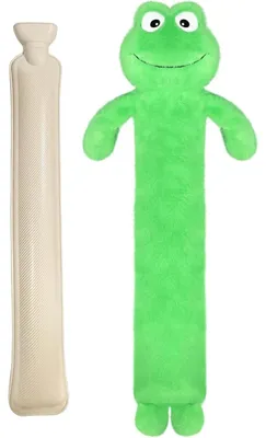 Productafbeelding van Warmwaterkruik 2 liter, lang, met afneembare pluche hoes, wasbaar, cadeau-idee: kikker