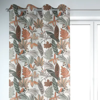 Produktbild von SCHÖNER LEBEN. Vorhang Retro Blätter Blumen weiß orange braun 245cm Aufhängung Ösen