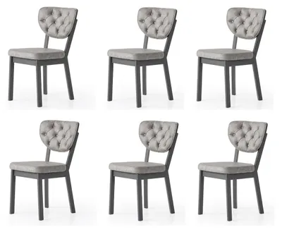 Obrázek produktu pro Sada jídelního stolu a 6 židlí. Židle jsou měkké, pohodlné, moderního designu, šedé barvy