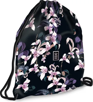 Produktbild von Ars Una Schuhbeutel für Kinder, Schule und Kindergarten, Sportbeutel, Gymsack, Turnbeutel, Orchids - Blumen, schwarz-rosa für Mädchen