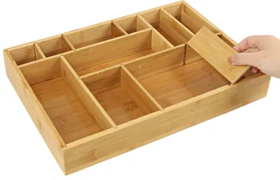 Produktbild von Decopatent Besteckkasten aus Bambus - HxBxT: 6.5 x 25.5 x 35.5 - Besteck organizer / Besteckeinteiler