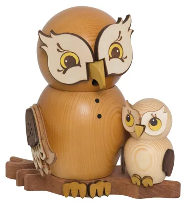 Productafbeelding van Kuhnert rookmannetje, rookfiguur uil met kind, 15 cm - Echt Erzgebirge