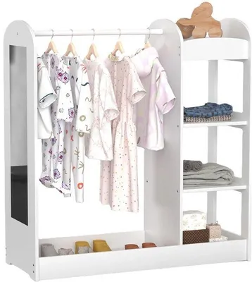 Immagine prodotto di GINGER HOME - Appendiabiti per bambini con specchio – Armadio aperto per bambini con ripiani e appendiabiti, bianco, 94 x 38 x 100 cm