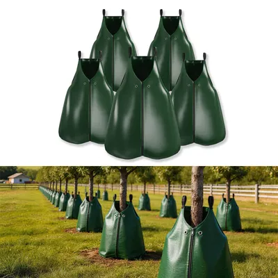 Image de UISEBRT Vert, lot de 5 sacs d'arrosage pour arbres de 75 L en PVC robuste, pour l'arrosage automatique des racines