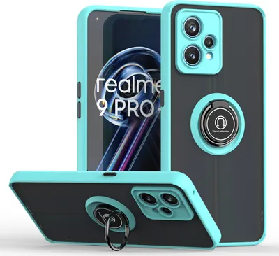 Produktbild von OPPO Realme 9 Pro+ Hülle, Ring Halter Ständer Matte Transluzent TPU Rahmen Stoßfest Schutzhülle für OPPO Realme 9 Pro+ Hellblau