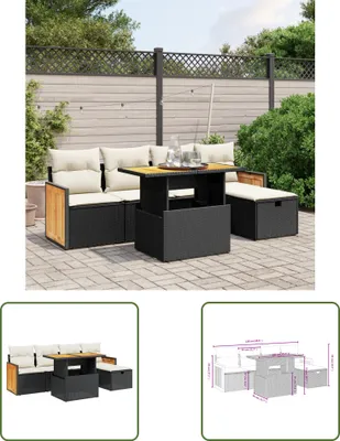Produktbild von The Living Store 6-tlg. Garten-Sofagarnitur mit Kissen Schwarz Poly Rattan