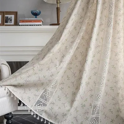 Produktbild von Famanu Gardinen Boho-Stil mit Fransen - Beige, 2 Stück, 180 x 150 cm (H x B)
