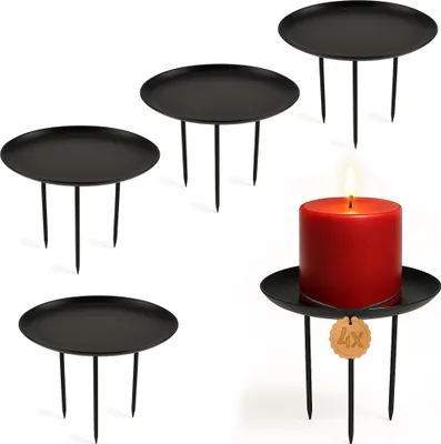 Produktbild von Kerzenteller 4er Set Metall Schwarz Ø 8 cm mit 3 Dornen