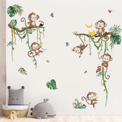 Imagen del producto de Unyqoos® Adhesivos para pared con motivos de la selva: mono y árbol para escalar – 8 láminas (21×30 cm / 8.26"×11.81"), de colores, removibles e impermeables, ideales para habitaciones de bebés y niños