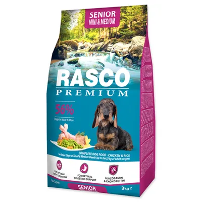 Productafbeelding van Rasco Premium Senior Mini & Medium, droogvoer voor kleine en middelgrote honden, met kip en rijst, 3 kg