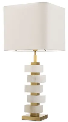 Produktbild von Casa Padrino Luxus Tischleuchte Antik Messing / Alabaster / Weiß 35 x 35 x H. 79,5 cm - Moderne Metall Schreibtischleuchte mit dekorativem Alabaster - Luxus Qualität
