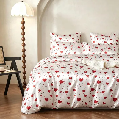 Produktbild von Bettwäsche-Set 135x200 cm Rot Herzen Mikrofaser-Satin 2-teilig
