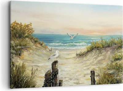 Produktbild von Bild auf Leinwand - Leinwandbild - Einteilig - Impressionismus Möwen Küste - 100x70cm - Wand Bild - Wanddeko - Wandbilder - Leinwanddruck - Bilder - Wanddekoration - Leinwand bilder - AA100x70-4602