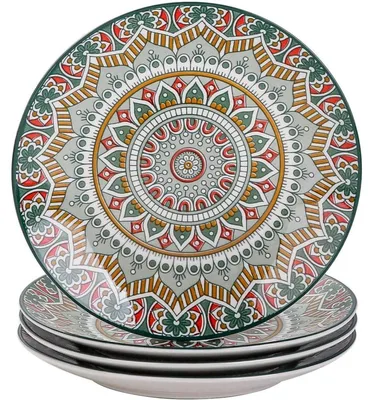 Obrázok produktu pre Servírovacie taniere na zákusky, porcelán, sada 4 kusov, séria MANDALA, priemer 21,2 cm, štýl: český, farba: zelená