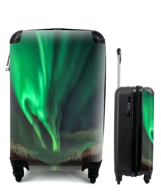 Produktbild von MuchoWow® Koffer Handgepäck Trolley Rollkoffer Kleine Reisekoffer mit 4 Rollen - Nordlichter - Grün - Fjord - Cabin Size < 55x40x23 cm & 55x40x20 cm - Fotokoffer - Kabinenkoffer - Boardgepäck - Reise-Box - Reisekoffer - Reisegepäck - Koffer mit Bild - Trolley für Kinder