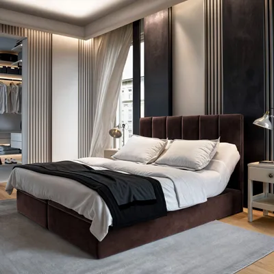Produktbild von Masseno Boxspringbett BARINO 200x200 cm Komplett-Set mit Bonell Matratze und Topper, Polsterbett mit Bettkästen - Braun, KRONOS 06