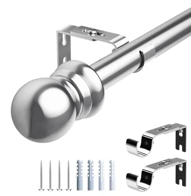 Ausziehbare Gardinenstange 76-221 cm, silber, Edelstahl, 1 Lauf