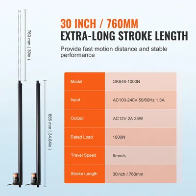 Zdjęcie produktu dla Zestaw Siłowników Liniowych Vevor 2 Części 12V 1000N 760Mm Ip54 Mocny