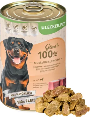 Produktbild von 6 x 400 g Lecker.Pet® Gino's 100 % Muskelfleischwürfel Rind & Schwein Hundefutter Nassfutter