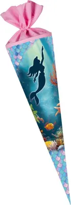 Produktbild von Nestler Schultüte Meerjungfrau 70 cm rund mit Filz, inkl. Schleife und Spitzenschutz