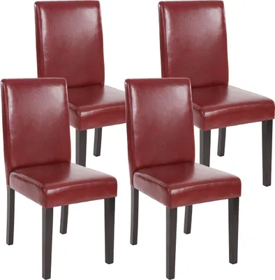 Immagine prodotto di set di 4 sedie per sala da pranzo Sedia da cucina Littau ~ Pelle finta, rosso-marrone, gambe scure