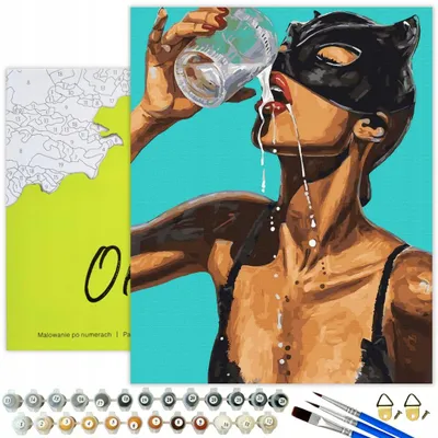 Produktbild von Oh Art! Malen nach Zahlen Frau mit Katzenmaske 40 x 50 cm Leinwand Mit Rahmen 29 Acrylfarben 3 Pinsel DIY Bild Erwachsene Modern Pop Art