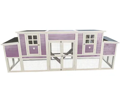 Produktbild von Dehner Hühnerstall Happy Farm Henriette, mit Freilaufgehege, 105 x 281.5 x 80 cm, Holz/Filz, lavendel/weiß