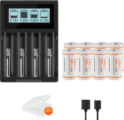 Zdjęcie produktu dla Akumulator PALO 16340, pojemność 800 mAh, napięcie 3,7 V, 8 sztuk i ładowarka