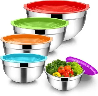 Produktbild von Famanu Rührschüssel Set mit Deckel 5 Teile - Stapelbare Salatschüsseln für Küche & Aufbewahrung