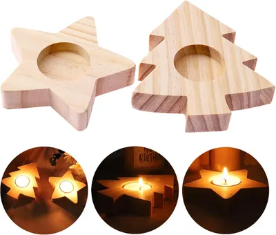 Immagine prodotto di Candele decorative natalizie - Portacandele - Legno - Motivi a stella e albero di Natale - Candeliere