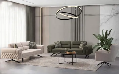 Produktbild von Dunkelgrüne Wohnzimmer Exklusive Couchgarnitur 2x 3-Sitzer Einsitzer Sofa
