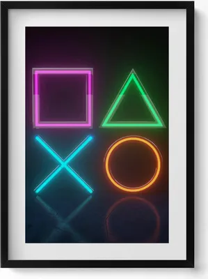 Produktbild von Gamer-Symbole - Konsolenpad-Zeichen– Wandbild mit Rahmen – Gerahmtes Bild  – Wanddekoration – 50x70 cm –  Schwarz Rahmen