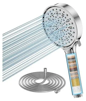 Produktbild von Duschkopf mit Filter, Hochdruck Handbrause mit Schlauch, 6 Strahlarten Duschkopf Wassersparend mit Filtration in 20 Schichte