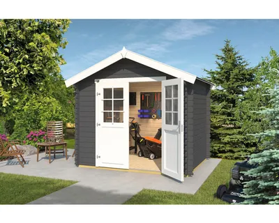 Produktbild von Gartenhaus Vaduz 209, 28 mm Wandstärke mit Doppeltür - B x T x H - 288.00 x 234.00 x 244.00 - Carbongrau