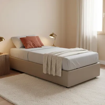 Produktbild von Einzelbett Dzovk, Containerbett mit Kunstlederbezug, 100%  Italy, Frontöffnung, inklusive Matratze Cm 90x200, Turteltaube