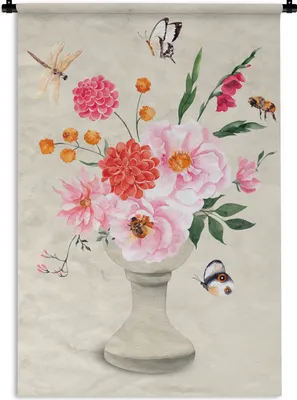 Produktbild von MuchoWow® Wandteppich Wandbehang Stilleben - Aquarell - Insekten 90x135 cm Tapisserie Dekoration Wandtuch - Baumwolle - Wandskulptur