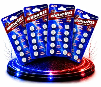Produktbild von 40  x Wilhelm AG1 Knopfzellen Knopfbatterien Uhrenbatterien Blisterpack