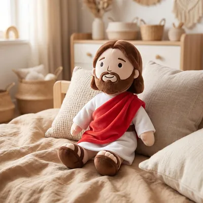 Produktbild von Jesus & Maria Plüschpuppe Set Arabische Stoffpuppe Kinder Geschenk Religiöse Kuschelpuppe Spielzeug - Modell: Jesus Rot