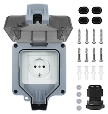 Obrázok produktu pre Vodotesná vonkajšia zásuvka – nástenná zásuvka – 1 zásuvka bez vypínača – 220 V – IP66 – 16 A – ABS