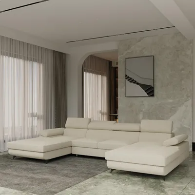 Produktbild von Masseno Ecksofa DETTI mit Schlaffunktion U-Form, Sofa mit Bettkasten, Wohnzimmersofa, Couch, Soffa, Bettsofa, Couchgarnitur- Creme, QUELLE 02