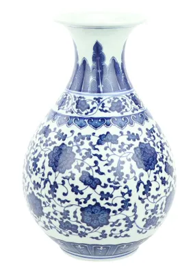 Image de Fine Asianliving Vase chinois Porcelaine Lotus Bleu et Blanc D20xH31cm Vase décoratif Vase de fleurs Vase oriental en céramique Vase de décoration Vase moderne de décoration de table